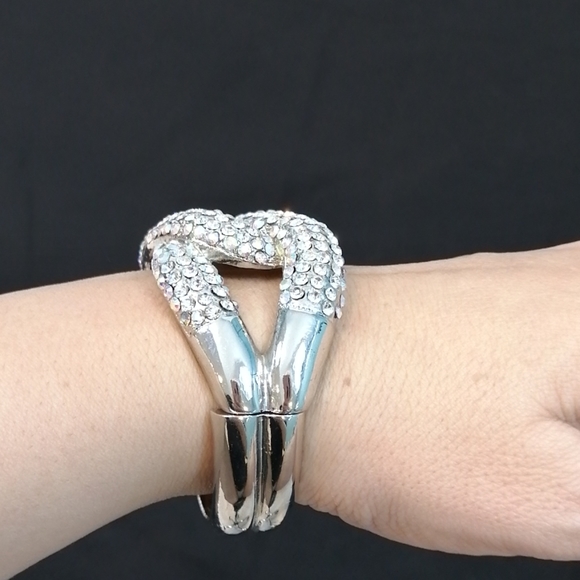 Crystal Bling Encrusted Chunky Silver Bracelet Cuff - Picture 2 of 11